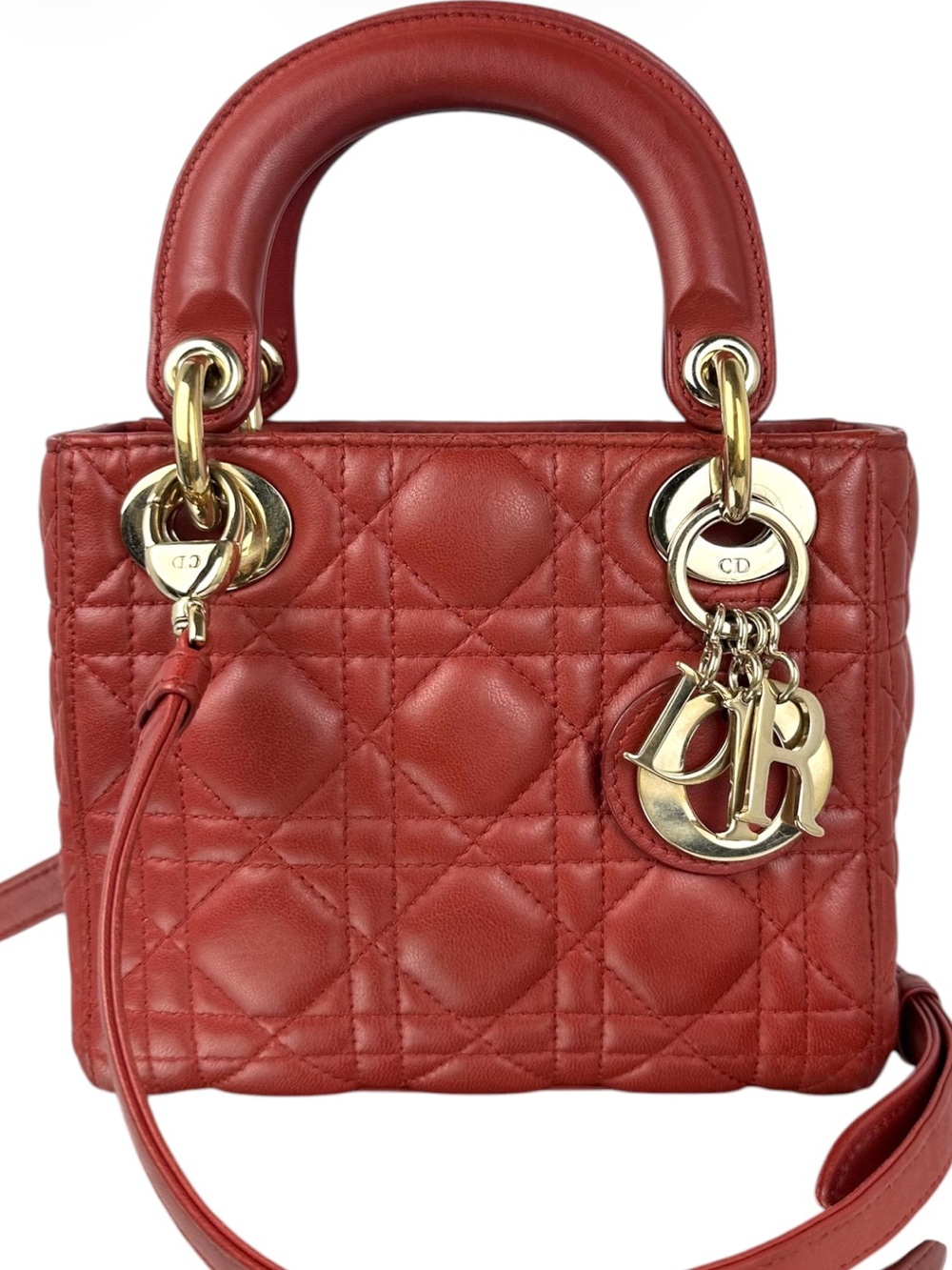 Christian Dior Lady Dior Bag Cannage Quilt Lambskin Top Handle Bag Mini